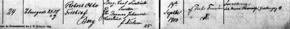 Udsnit af Sct Johannes kirkebog, Robert Otto Frithiof Berg 1900